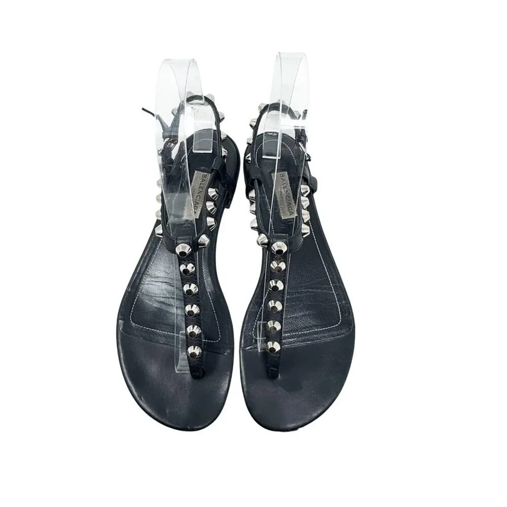 Balenciaga Paris Moto Stud Ankle T Strap thong Sandals Black Leather 36.5 6.5 - Picture 5 of 13